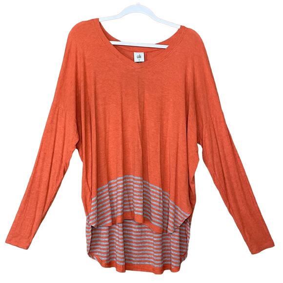 Cabi 4190 Hangout Tee Long Sleeve Top Orange Bossa Nova Stripe Size Medium - Picture 1 of 10
